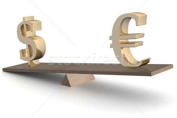 Dollar and euro on scales. 3D image.  Stock photo © ISerg