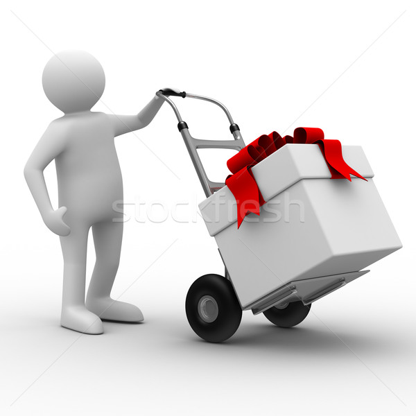 Stock photo: hand truck with box on white background. Isolated 3D image