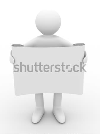 man holds the poster in a hand. 3D image Stock photo © ISerg