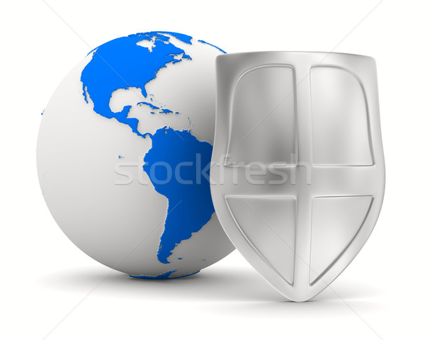globe and shield on white background. isolated 3D image Stock photo © ISerg