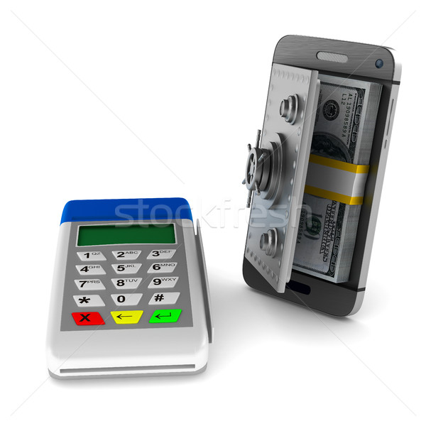 payment terminal and phone on white background. Isolated 3d illu Stock photo © ISerg
