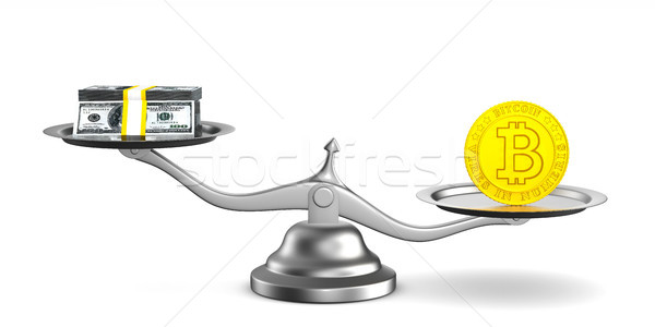 bitcoin and money on scale. Isolated 3D illustration Stock photo © ISerg