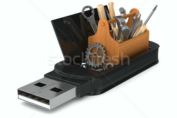 Resgatar usb flash drive branco isolado 3D Foto stock © ISerg