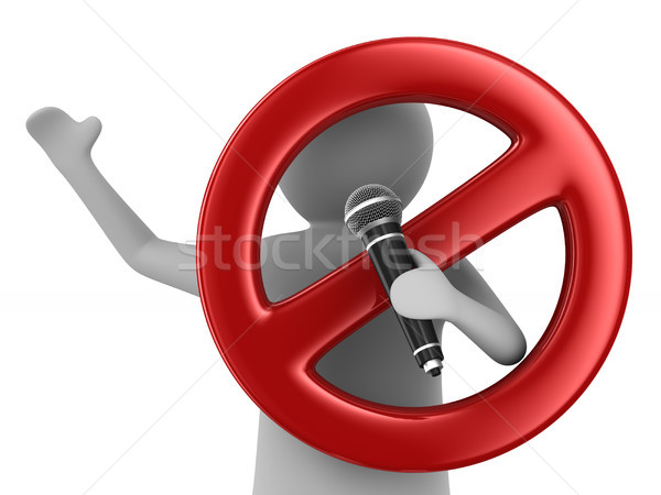 man speaks with microphone and sign forbidden on white backgroun Stock photo © ISerg