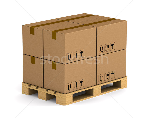 wooden pallet with cargo box on white background. Isolated 3D il Stock photo © ISerg