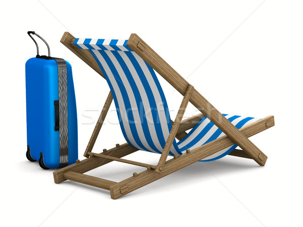 Deckchair and luggage on white background. Isolated 3D image Stock photo © ISerg