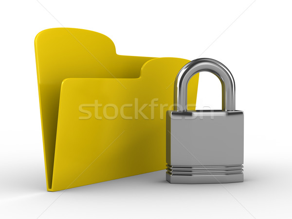 Stock photo: Yellow computer folder with lock. Isolated 3d image