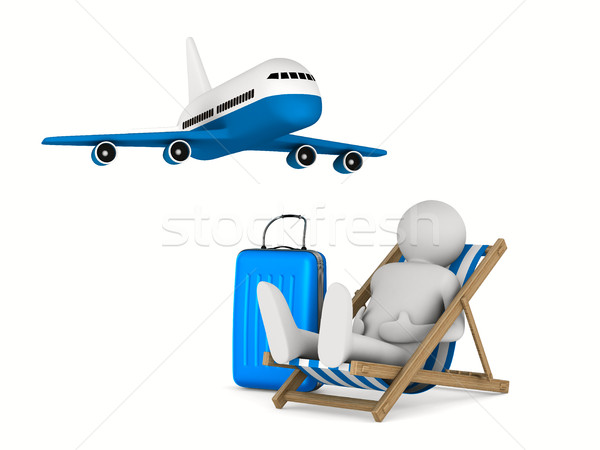男子 躺椅 行李 白 孤立 3D 商業照片 © ISerg