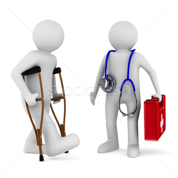 man on crutches and doctor. Isolated 3D image Stock photo © ISerg
