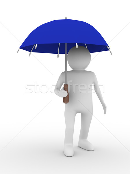 Stockfoto: Man · Blauw · paraplu · witte · geïsoleerd · 3D