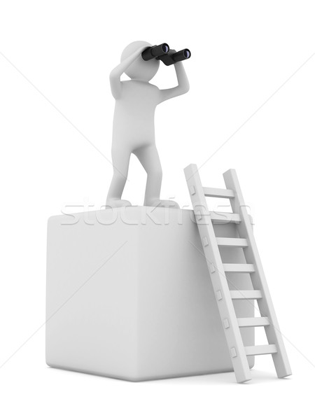 man on box and staircase. Isolated 3D image Stock photo © ISerg