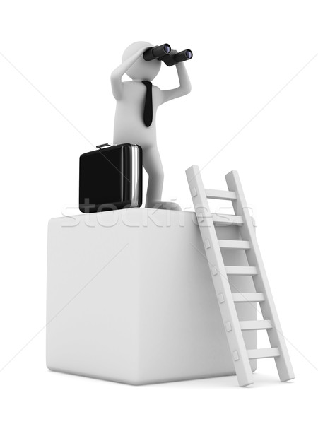 man on box and staircase. Isolated 3D image Stock photo © ISerg