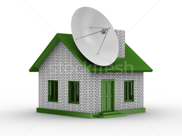 Stock foto: Satelliten · Antenne · Haus · isoliert · 3D · Bild