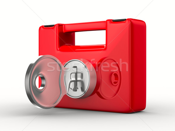 Red case with key on white background. Isolated 3D image Stock photo © ISerg