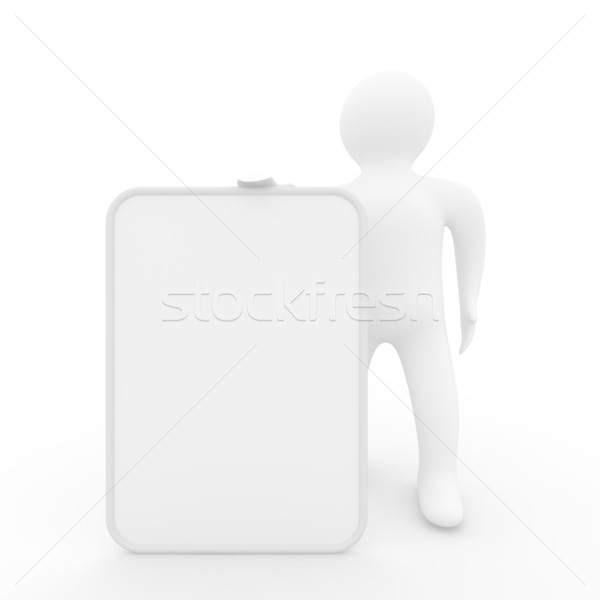 man holds the poster in a hand. 3D image Stock photo © ISerg