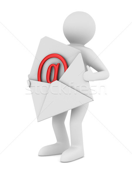 Stock photo: postman with open envelope. Isolated 3D image