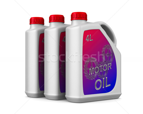 Három műanyag motorolaj fehér izolált 3d illusztráció Stock fotó © ISerg