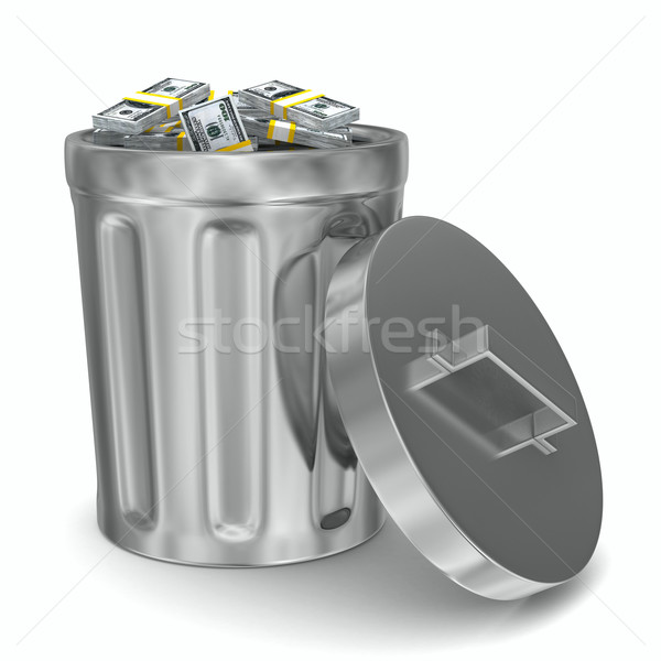 Garbage basket with dollars on white background. Isolated 3D ima Stock photo © ISerg