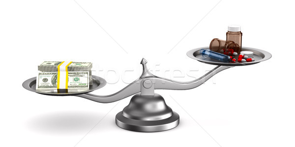 Medicines and money on scales. Isolated 3D illustration Stock photo © ISerg