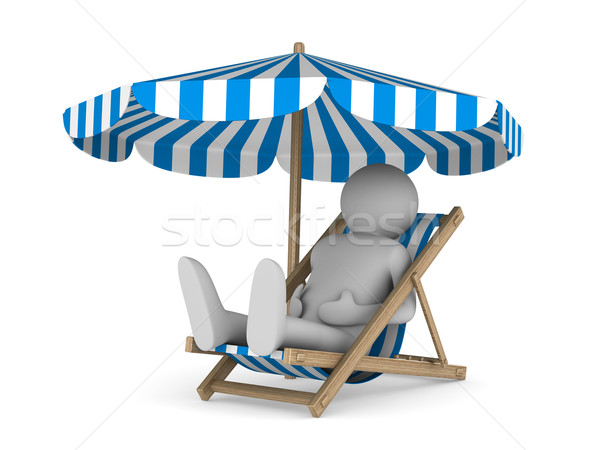 Liegestuhl Sonnenschirm weiß isoliert 3D Bild Stock foto © ISerg