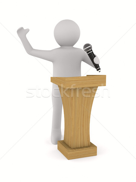 man speaks with microphone on white background. Isolated 3D illu Stock photo © ISerg