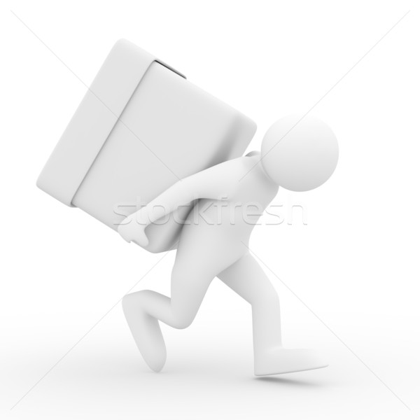 men carry box on back. Isolated 3D image Stock photo © ISerg