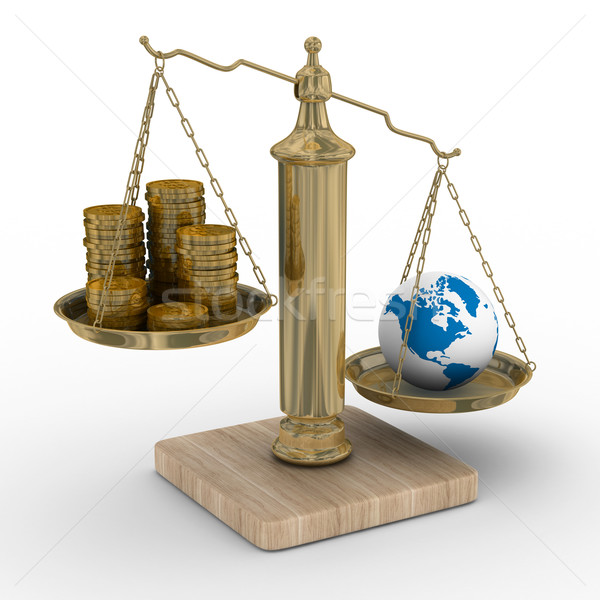 Cashes and the globe on weights. Isolated 3D image Stock photo © ISerg