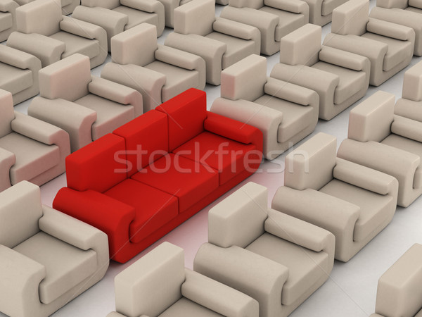 Stockfoto: Rij · witte · Rood · sofa · 3D · afbeelding