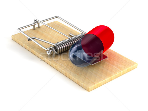 Stock photo: medicaments in mousetrap. Isolated 3D illustration