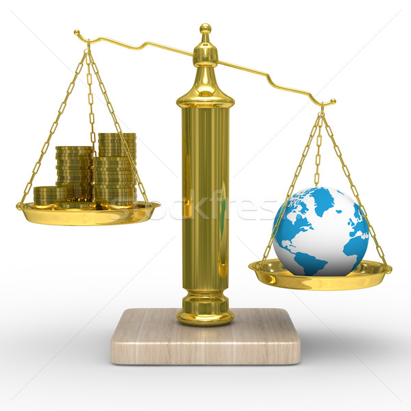 Cashes and the globe on scales. Isolated 3D image Stock photo © ISerg