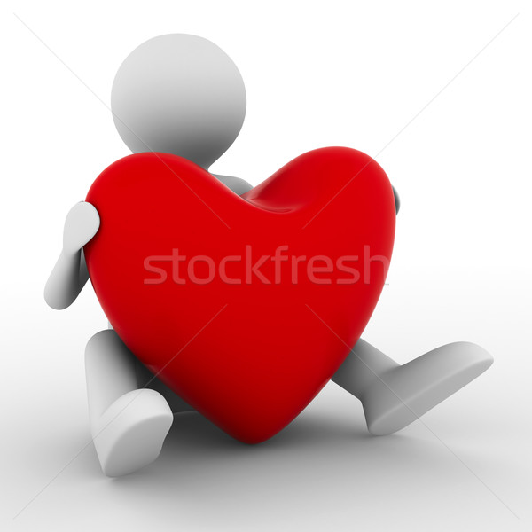 men with red heart on white. Isolated 3D image Stock photo © ISerg