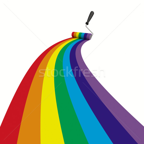 Rainbow drawn roller brush on the white. Isolated 3D image Stock photo © ISerg