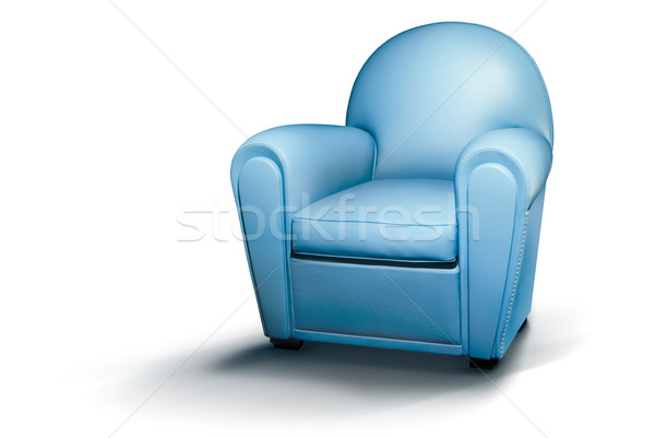 Blauw leder fauteuil witte hemel stoel Stockfoto © italianestro