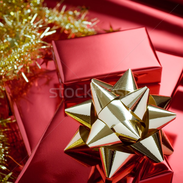 Stock foto: Weihnachten · golden · rot · Paket · Papier