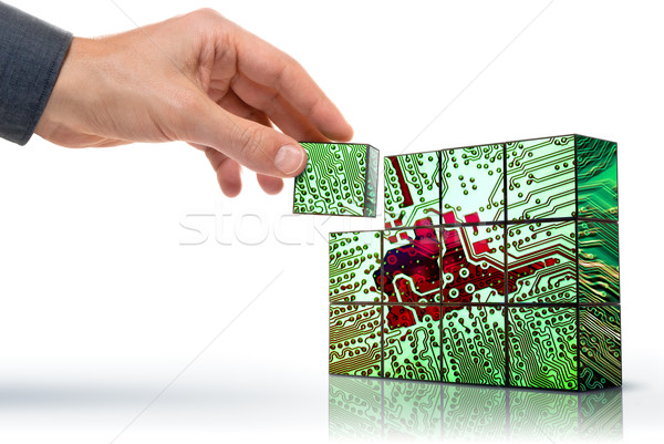 Stock fotó: Technológia · kéz · épület · felfelé · elektronikus · áramkör