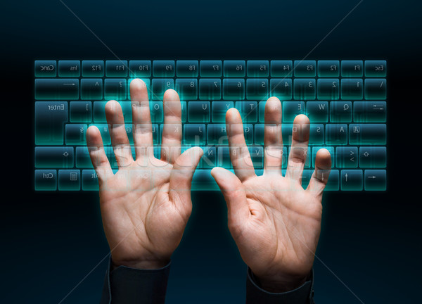 Virtuális billentyűzet kéz gépel interfész monitor Stock fotó © italianestro