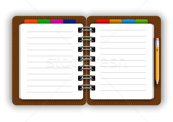Bőr notebook valósághű spirál könyvjelzők részletes Stock fotó © iunewind