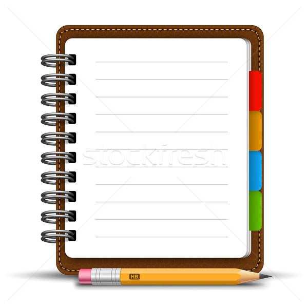 Leder Notebook realistisch Spirale Lesezeichen detaillierte Stock foto © iunewind