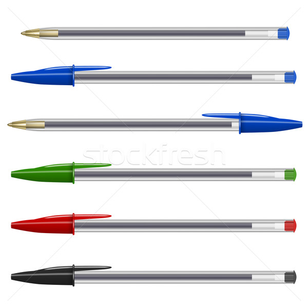 Długopisy kolekcja wektora inny kolory plastikowe Zdjęcia stock © iunewind