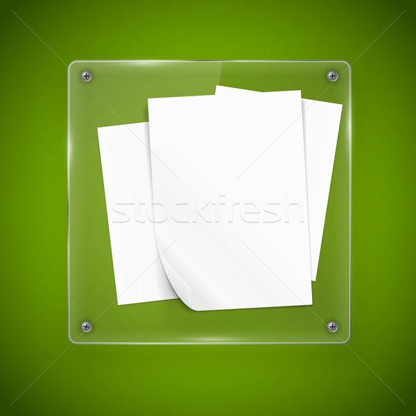 Glas Rahmen Holzstruktur Papier grünen Tabelle Stock foto © iunewind