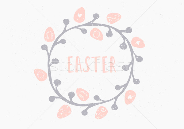 Foto stock: Dibujado · a · mano · Pascua · tarjeta · de · felicitación · plantilla · estilo · huevos · de · Pascua