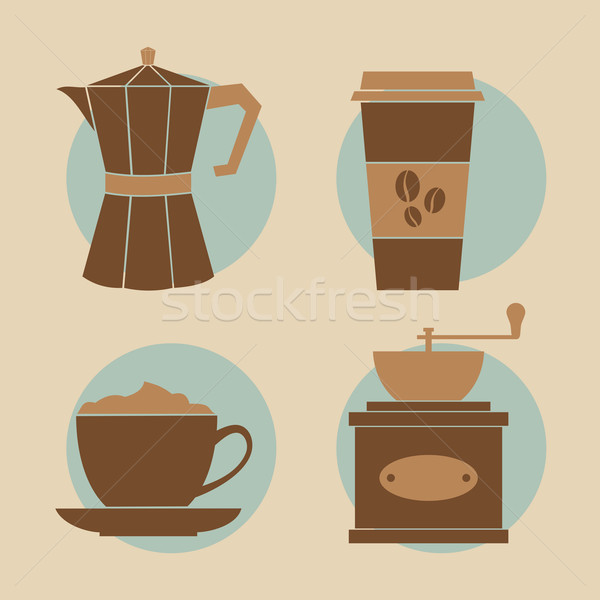 Stockfoto: Koffie · ingesteld · vier · iconen · Blauw