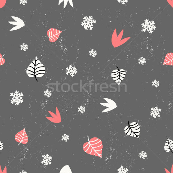 Tél virágmintás végtelen minta levelek hópelyhek fehér Stock fotó © ivaleksa