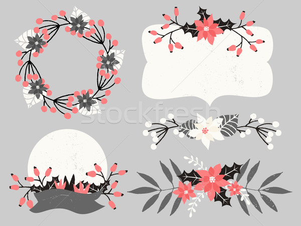 Foto stock: Navidad · floral · elementos · colección · establecer