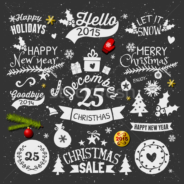 Stock photo: Chalkboard Christmas Design Elements Collection