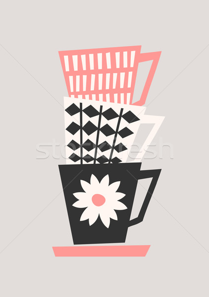 Rétro tasses de café style illustration noir Photo stock © ivaleksa