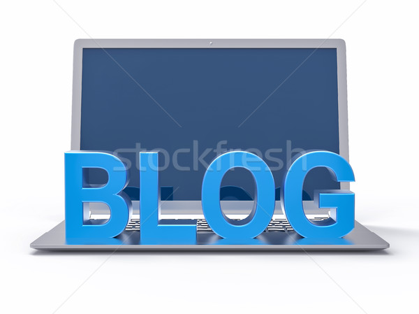 Stockfoto: 3D · Blauw · blog · woord · geïsoleerd · laptop