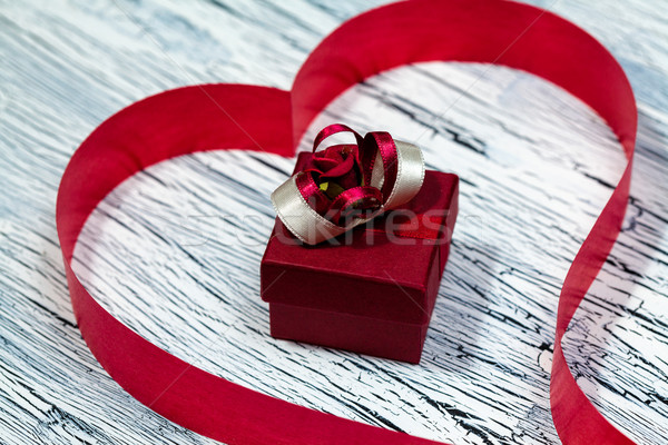 February 14 Valentines day - heart from red ribbon Stock photo © IvicaNS