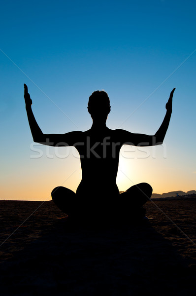 Stock fotó: Nő · jóga · pozició · sziluett · lótusz · meditáció