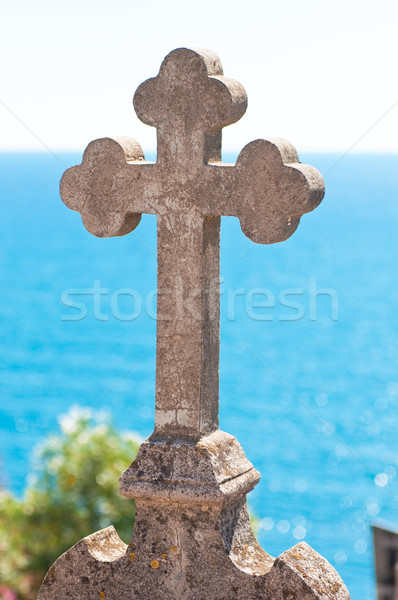старые каменные крест Blue Sky морем небе Сток-фото © IvicaNS